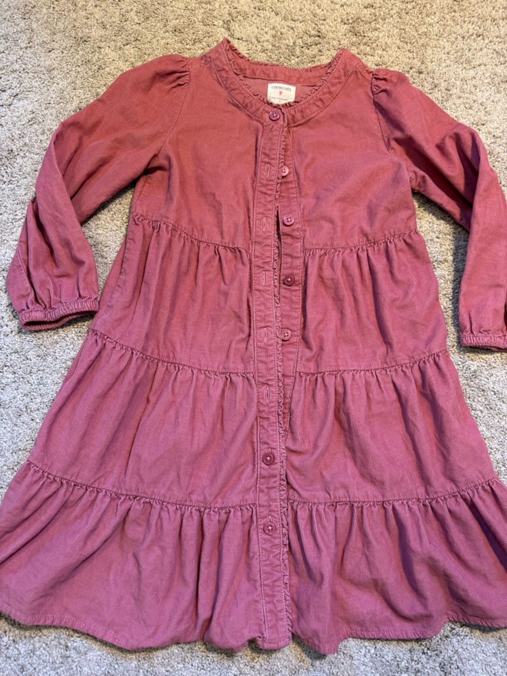 Crewcuts Mauve Corduroy Button-Front Tiered Dress